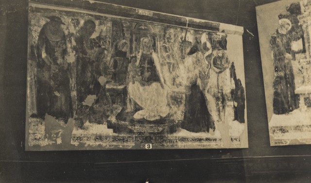 Anonimo — Girolamo di Giovanni - sec. XV - Madonna con Bambino in trono tra san Girolamo, san Giovanni Battista, sant'Agostino, san Venanzio e il donatore Melchiorre Bandini — insieme